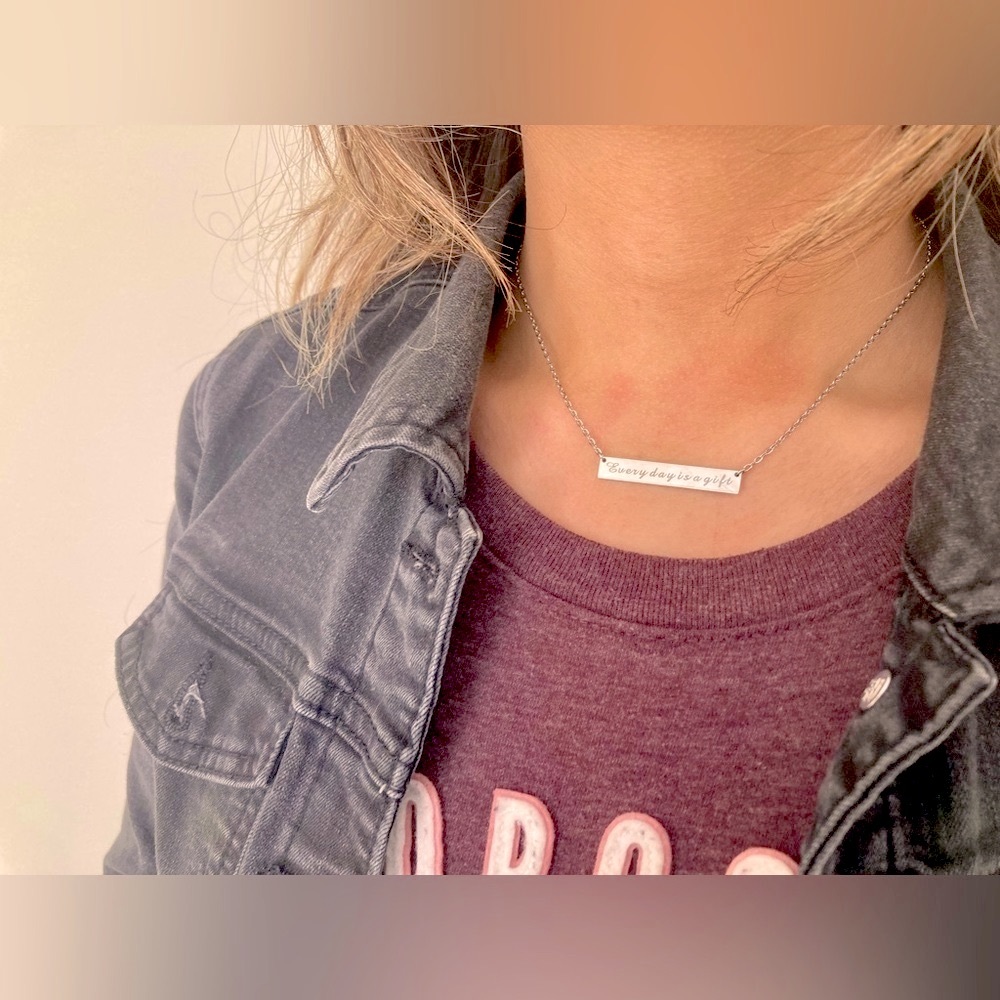 NEW Silver Bar Necklace Stainless Steel Reversible Every day is a gift, with you